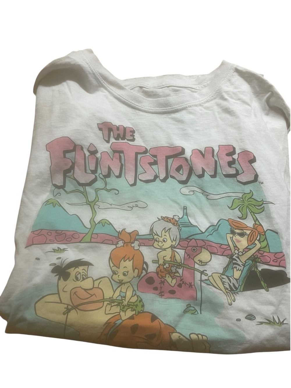 Men’s White Graphic Tee - Flintstones size large excellent